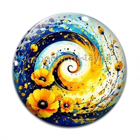 Cabochon Verre - spirale fleur coquelicot