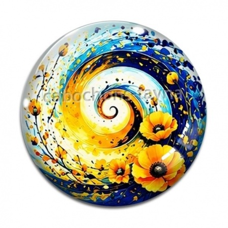 Cabochon Verre - spirale fleur coquelicot