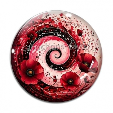 Cabochon Verre - spirale fleur coquelicot