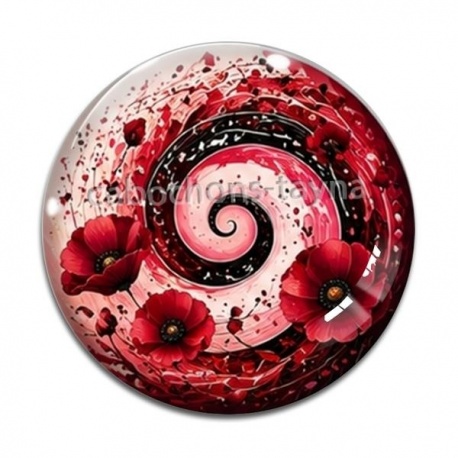 Cabochon Verre - spirale fleur coquelicot