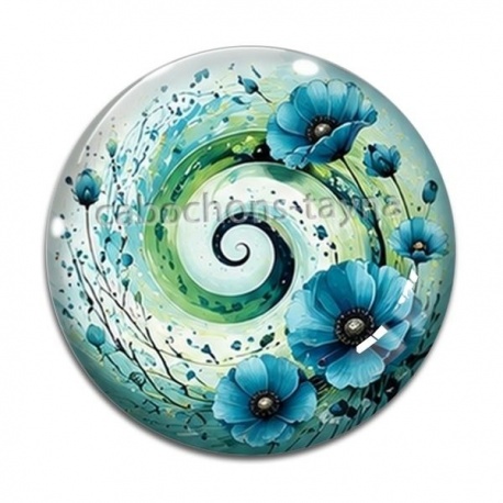 Cabochon Verre - spirale fleur coquelicot