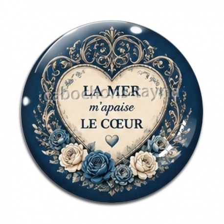 Cabochon Verre - la mer m'apaise le coeur
