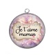 Pendentif Cabochon Argent - je t'aime maman
