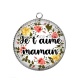 Pendentif Cabochon Argent - je t'aime maman