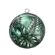 Pendentif Cabochon Argent - feuille verte et argenté
