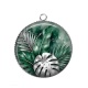 Pendentif Cabochon Argent - feuille verte et argenté