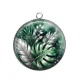 Pendentif Cabochon Argent - feuille verte et argenté