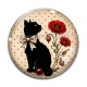 Cabochon Verre - chat fleurs