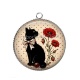 Pendentif Cabochon Argent - chat fleurs