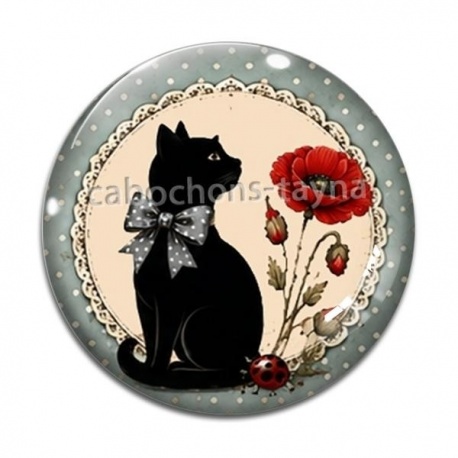 Cabochon Verre - chat fleur