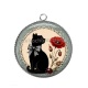 Pendentif Cabochon Argent - chat fleur