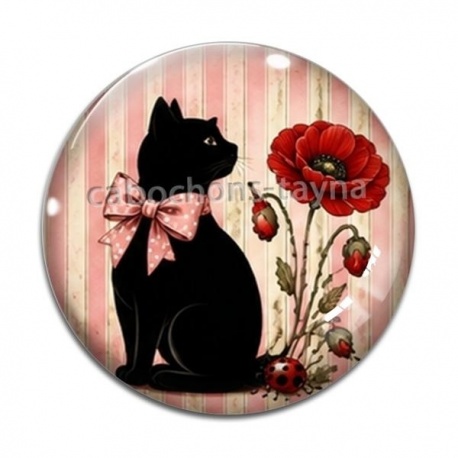 Cabochon Verre - chat fleur