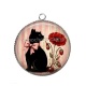 Pendentif Cabochon Argent - chat fleur