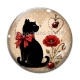 Cabochon Verre - chat fleur