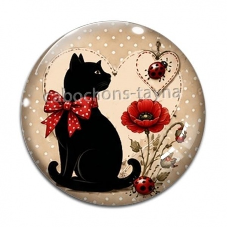 Cabochon Verre - chat fleur