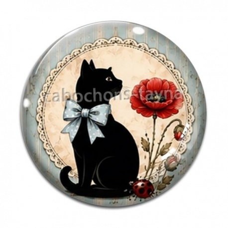 Cabochon Verre - chat fleur