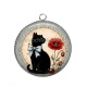 Pendentif Cabochon Argent - chat fleur