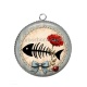 Pendentif Cabochon Argent - arête de poisson