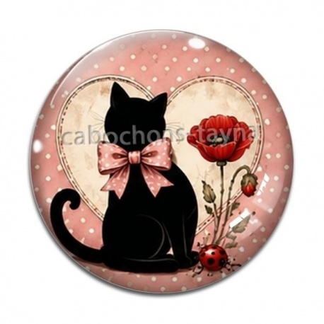 Cabochon Verre - chat fleur