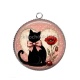 Pendentif Cabochon Argent - chat fleur