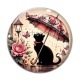Cabochon Verre - chat fleur parrapluie