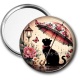 Miroir de poche - chat fleur parrapluie