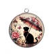 Pendentif Cabochon Argent - chat fleur parrapluie
