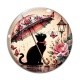 Cabochon Verre - chat fleur parrapluie