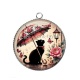 Pendentif Cabochon Argent - chat fleur parrapluie