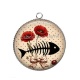 Pendentif Cabochon Argent -  arête de poisson