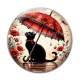 Cabochon Verre - chat fleur parrapluie