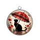 Pendentif Cabochon Argent - chat fleur parrapluie
