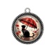 Pendentif Cabochon Argent - chat fleur parrapluie