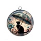 Pendentif Cabochon Argent - chat fleur parrapluie