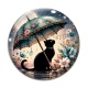 Cabochon Verre - chat fleur parrapluie