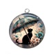Pendentif Cabochon Argent - chat fleur parrapluie