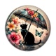 Cabochon Résine - chat fleur parrapluie