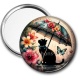 Miroir de poche - chat fleur parrapluie