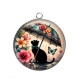 Pendentif Cabochon Argent - chat fleur parrapluie