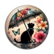 Cabochon Résine - chat fleur parrapluie