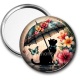 Miroir de poche - chat fleur parrapluie