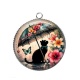 Pendentif Cabochon Argent - chat fleur parrapluie