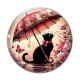 Cabochon Verre - chat fleur parrapluie