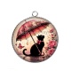 Pendentif Cabochon Argent - chat fleur parrapluie
