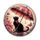 Cabochon Résine - chat fleur parrapluie
