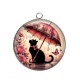 Pendentif Cabochon Argent - chat fleur parrapluie