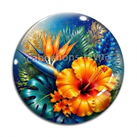 Cabochon Verre - fleur exotique