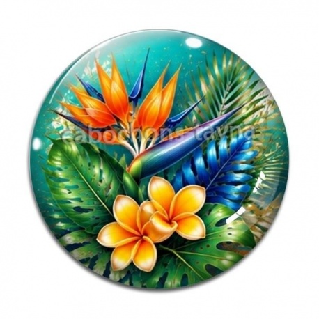 Cabochon Verre - fleur exotique