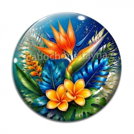 Cabochon Verre - fleur exotique