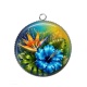 Pendentif Cabochon Argent - fleur exotique